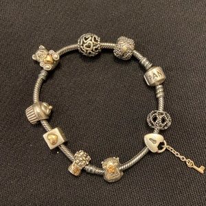Pandora Bracelet w/Two Tone Love Charms